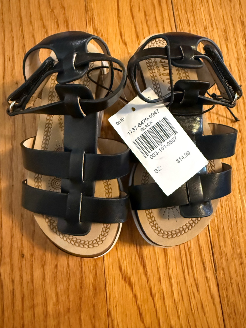 Kids Black Strappy Wedge Sandals